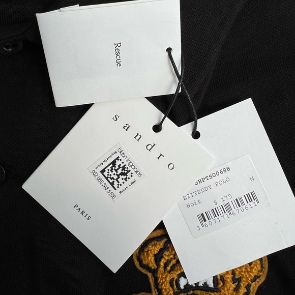 New Men’s “Sandro Paris” Black Teddy Bear Polo Shirt - Picture 7 of 7